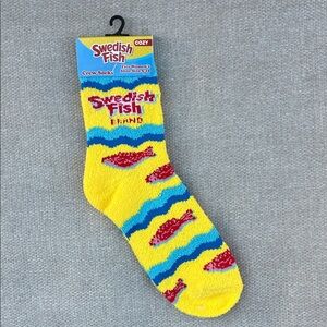 Swedish Fish Novelty Crew Socks NWT Yellow Logo Fish Accents
